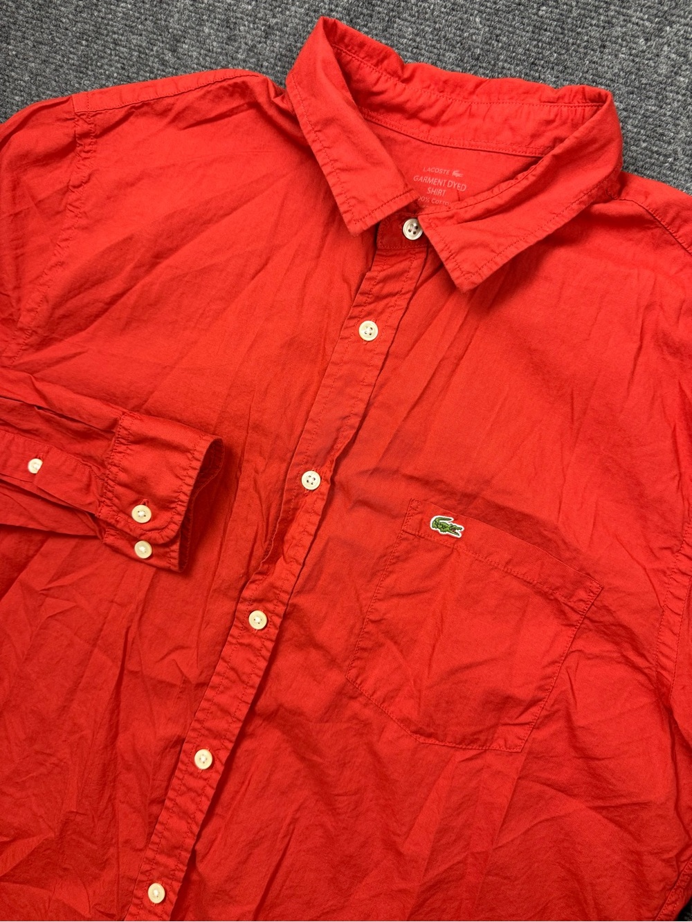 Lacoste Button Up Shirt Women's Size 42 ( XL) Red Long Sleeve Gator Casual Dyed